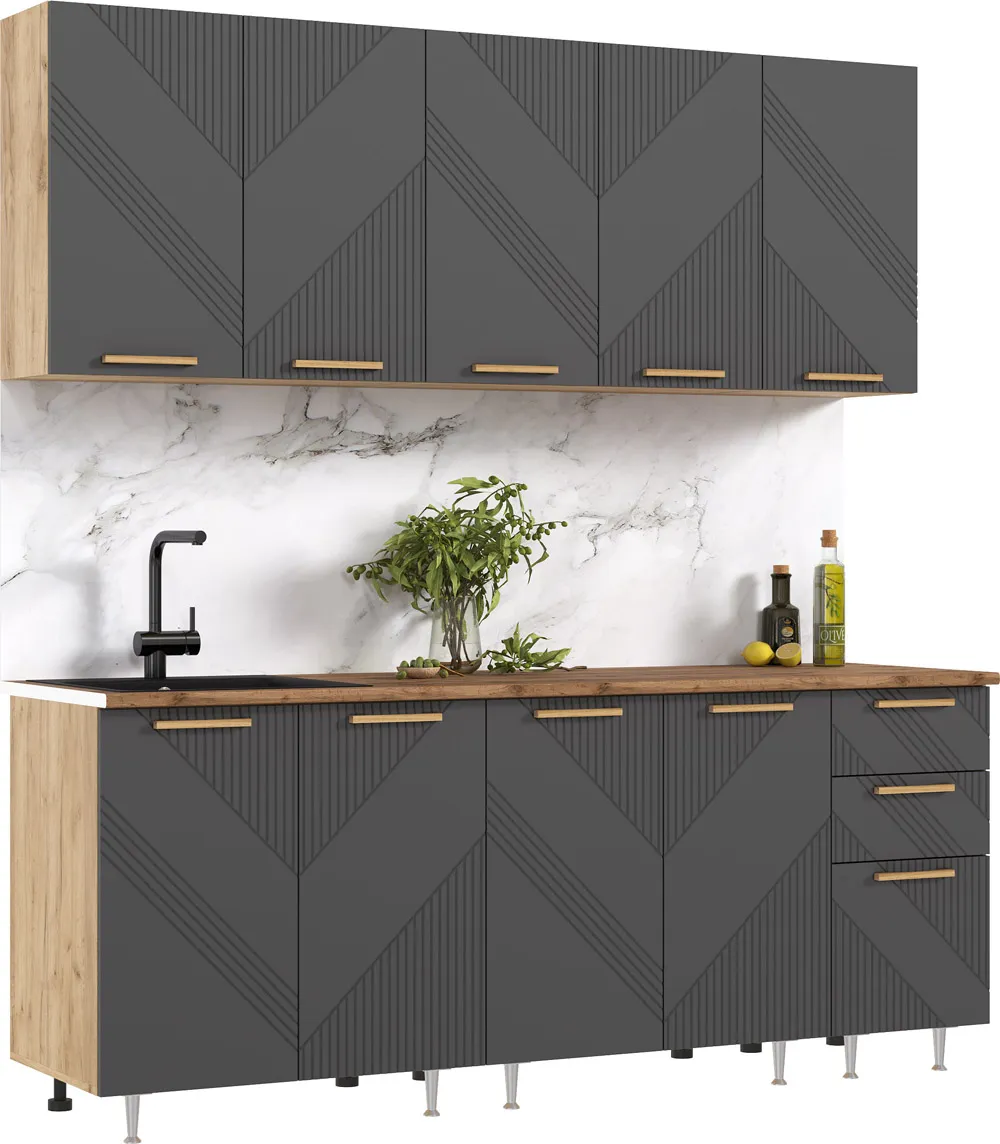 Кухня Ирис 2,0м (490) (Браш Графит, Дуб Крафт (Дуб вотан))