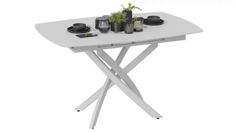 Стол обеденный раздвижной Манхеттен Т1 Белый муар, Стекло матовое белое