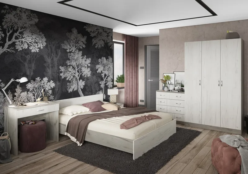 Спальный гарнитур Басса дуб крафт серый - белый комплект 2