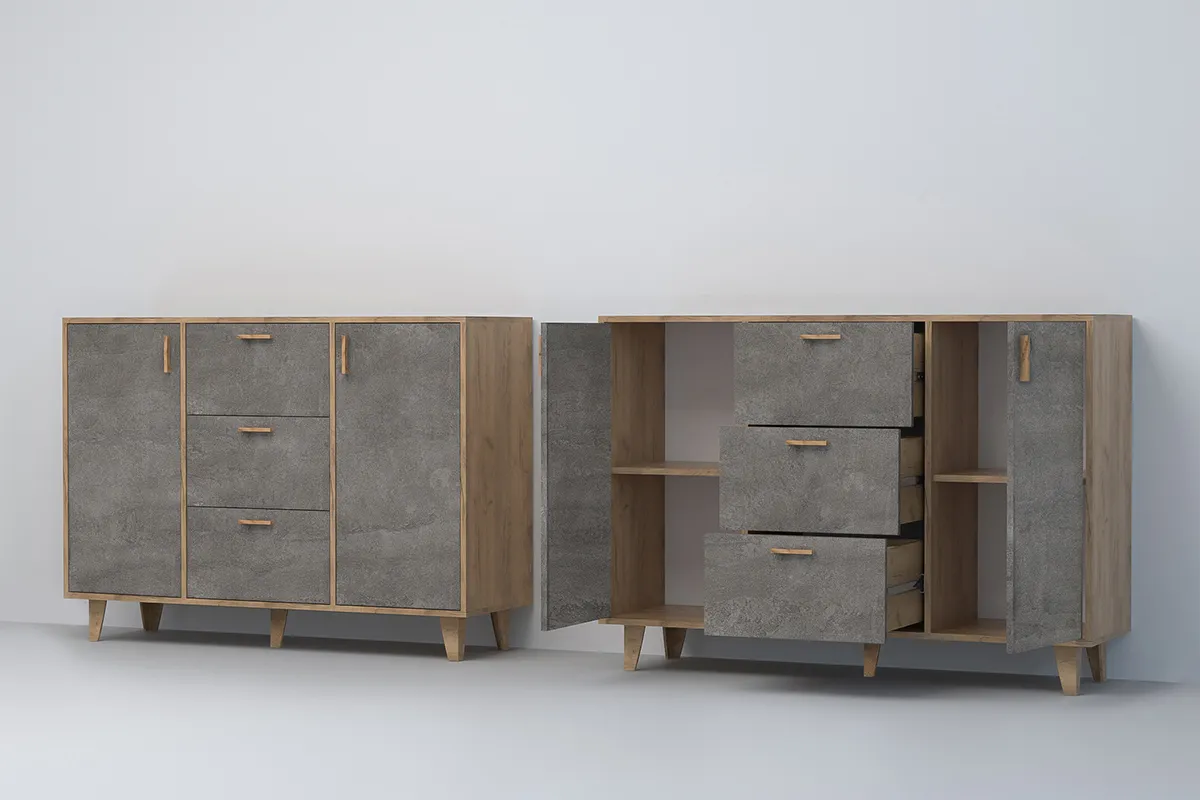 Комод К-2 Эго на ножках  Дуб Крафт Золотой/Камень Темный