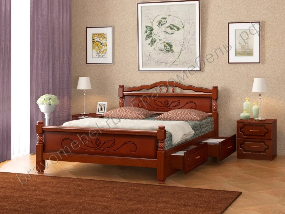 Кровать из массива Карина-5 с ящиками (160*200) орех