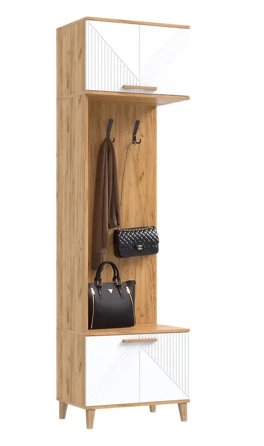 Прихожая Ирис Шкаф с вешалками Браш Вайт/Дуб Крафт