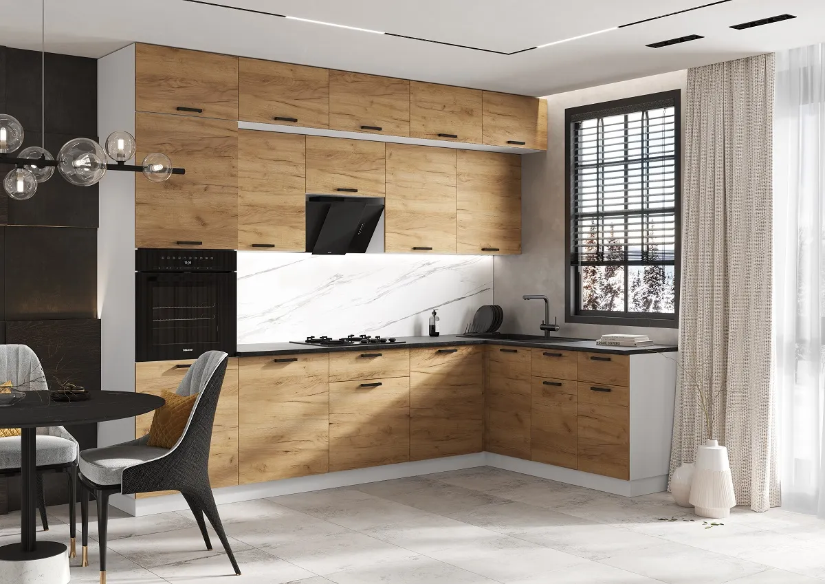 Кухня Рио New угловая 3,0*1,8 (490) комп. №5 Дуб крафт, белый (Кастилло темный)