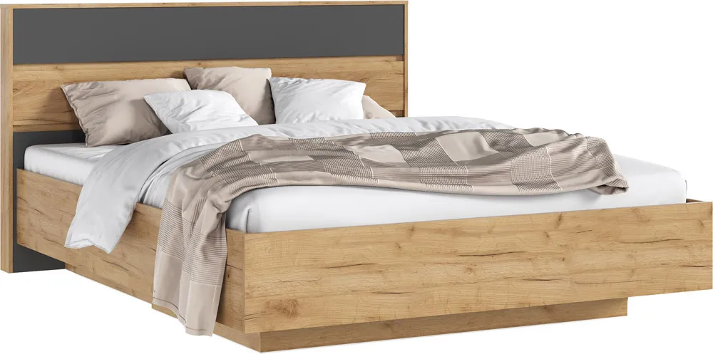  Роджина Кровать парящая 1,6м (ортопед дерево) (Графит/Дуб Крафт, Дуб Крафт)