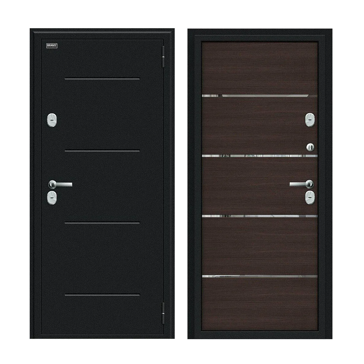Входная металлическая дверь Thermo Лайн Букле черное/Wenge Veralinga