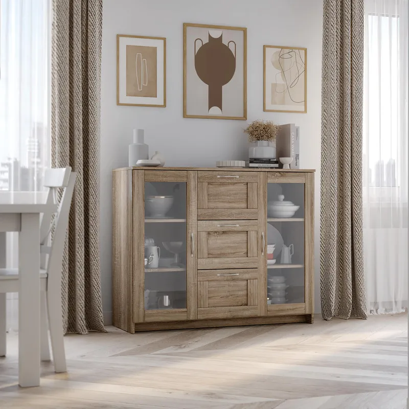 2.02.03.380.3 СИРИУС тумба 2 двери со стеклом и 3 ящика 117х95 сонома RU