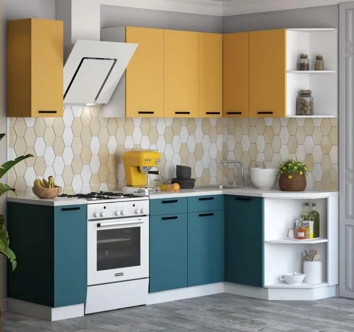 Кухня угловая Техно New 1,7*1,3 Горчица софт/Атлантик софт