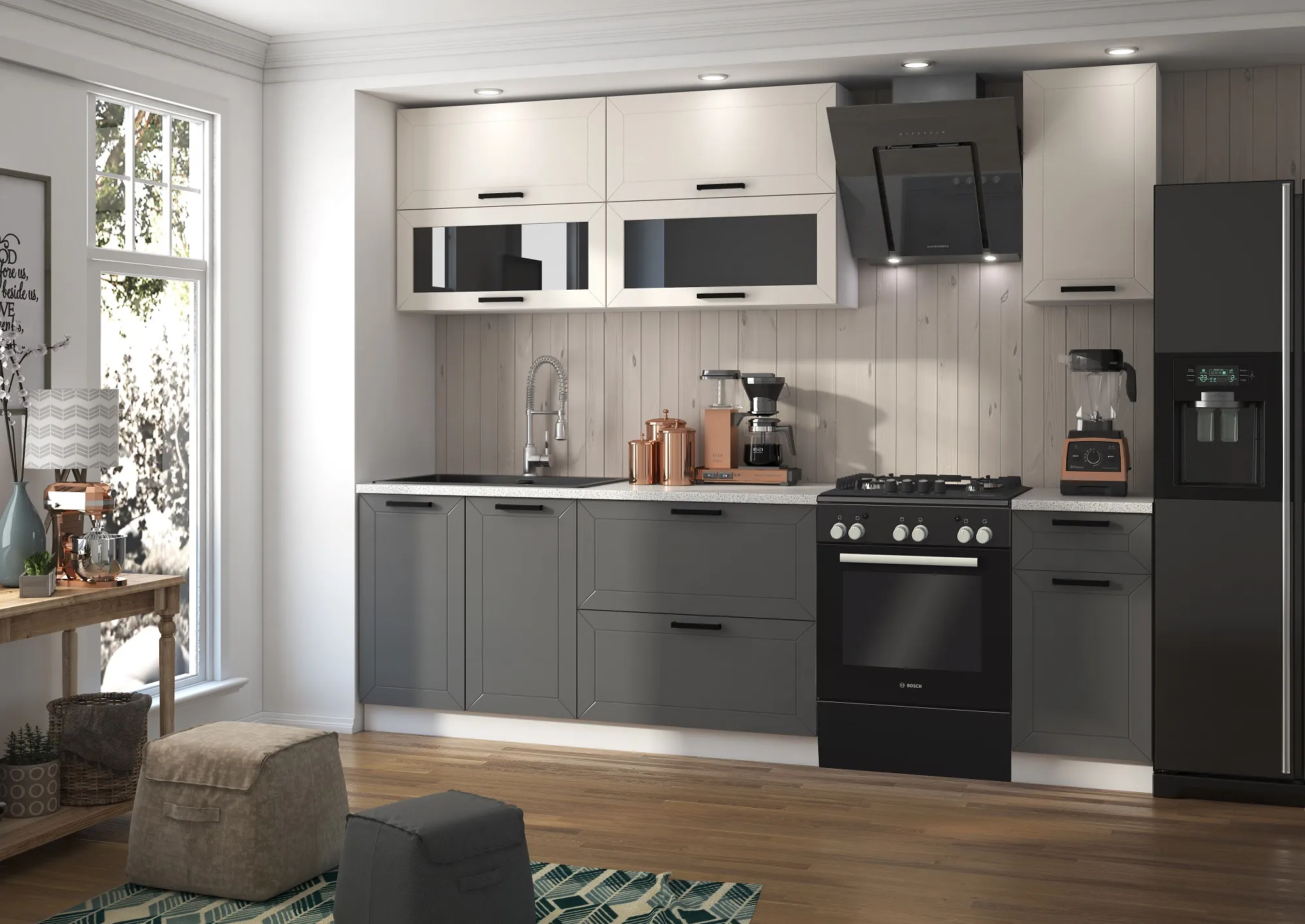 Кухня Монако 2,0 комп №2 Белый софт/Графит софт