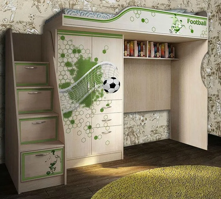Кровать-чердак ФУТ-4/1 + тумба-лестница ФУТ-13/8 серия Футбол