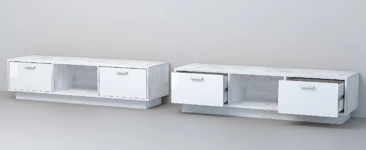 Тумба Т-3 Эго ПД  Бетон Светлый/Белый Глянец