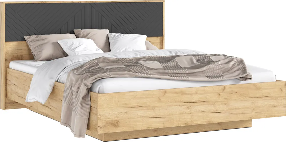 Флэш Кровать парящая 1,6м (ортопед дерево) с подсветкой (Браш Графит/Дуб Крафт, Дуб Крафт)