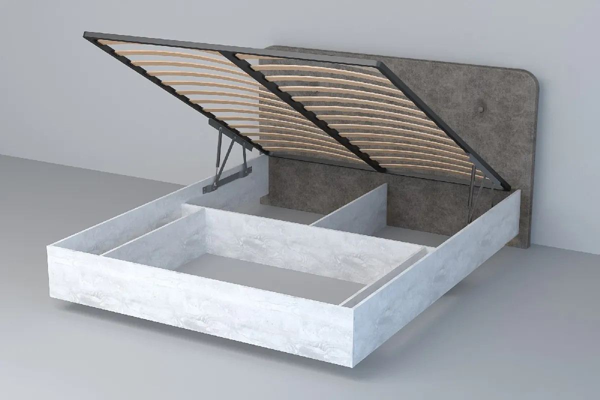 Кровать 031 Эго Бетон Светлый/Стальной Серый   (Пуговицы) ПМ 1600х2000