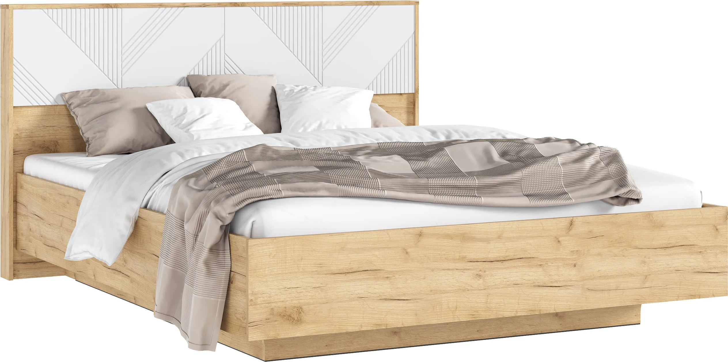 Ирис Кровать парящая 1,6м (ортопед металл) с подсветкой (Браш Вайт/Дуб Крафт, Дуб Крафт)