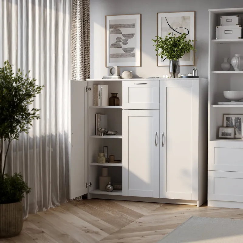 2.02.03.320.1 СИРИУС тумба 3 двери и 1 ящик 117х123 белая RU