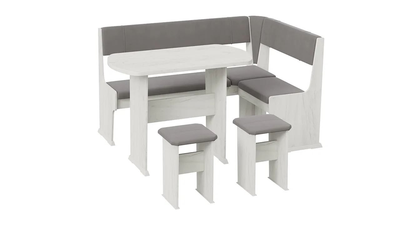 Кухонный уголок Рио Дуб крафт белый, Микровелюр Duna Steel