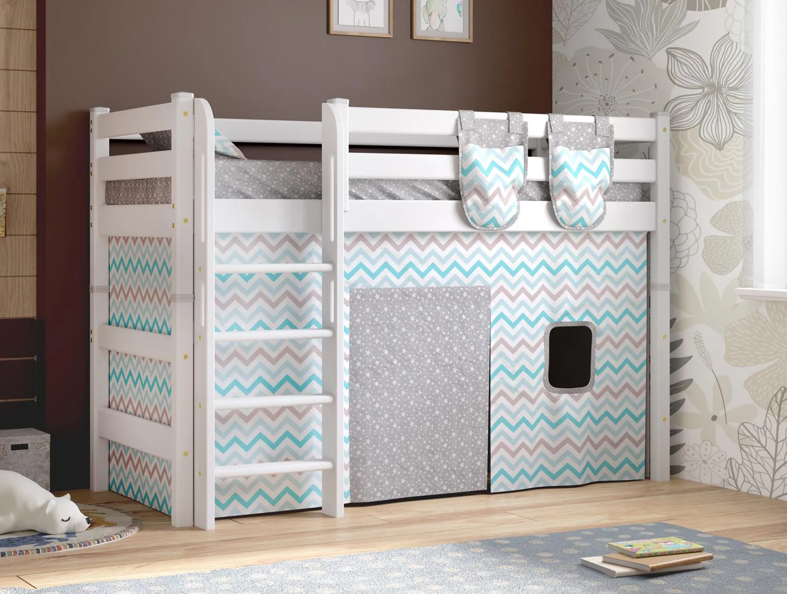 Полувысокая кровать Соня-5 с прямой лестницей