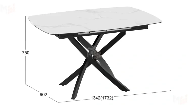 Стол обеденный раздвижной Манхеттен Т1 Черный муар, Стекло матовое белый мрамор