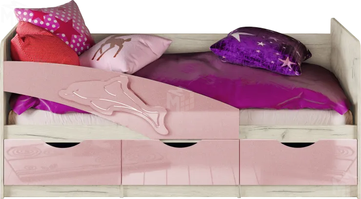 Кровать Дельфин 1,6 МДФ розовый металлик