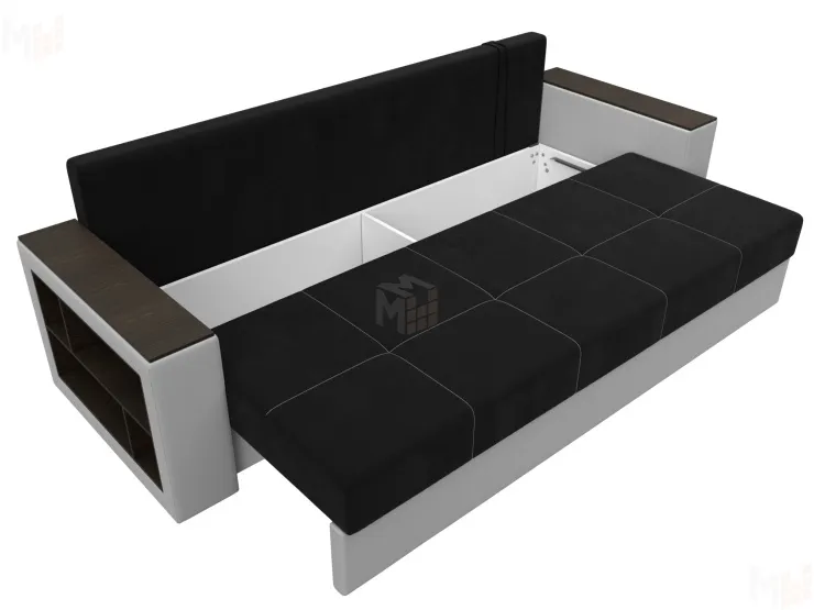Диван прямой Дубай Лайт полки слева ( Черный\Белый )