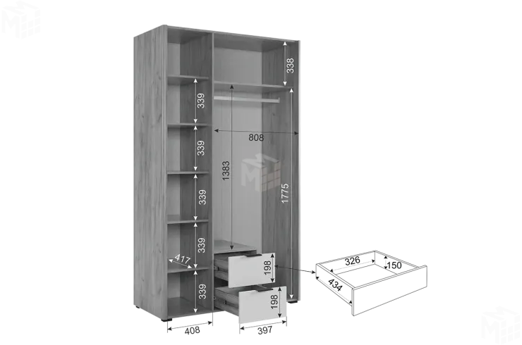 Шкаф трехдверный Адам  с зеркалом дуб крафт золотой/графит