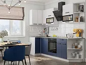 Кухня угловая Техно New 0,9*2,7 Белый софт/Ультрамарин софт