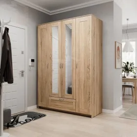 2.02.01.520.3 СИРИУС шкаф 4 двери и 1 ящик 156х59х220 сонома RU (с 2 зеркалами)