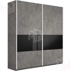 Шкаф-купе Прайм Широкий 2-х дверный 220 см, Бетон/Черное стекло