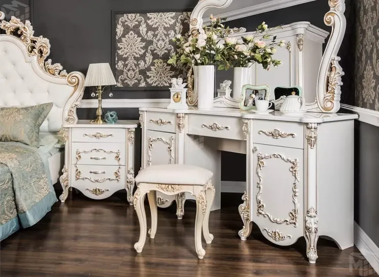 Туалетный столик Флоренция белый перламутр глянец