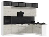 Кухня Рио New угловая 3,0*1,8 м Дуб крафт белый, Белый (Кастилло темный)