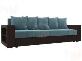 Диван прямой Дубай Лайт полки слева ( Бирюзовый\Коричневый )