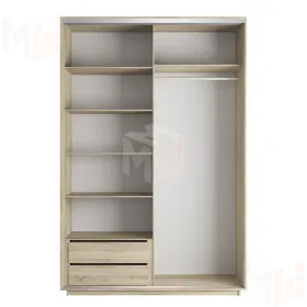 Шкаф-купе Оптим 2-х дверный  4 секции 120 см. Зеркало 1 штанга, 6 полок, 2 ящика