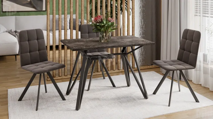 Стол обеденный Ройс Тип 1 Черный муар/Ателье темное