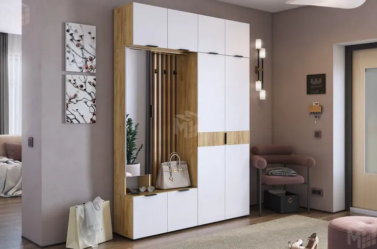 Прихожая Бери К4 дуб крафт золотой/белое дерево