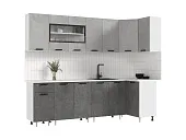 Кухня Рио New угловая 2,6*1,0 м (490) Бетон темный/бетон светлый, Белый (Антарес)