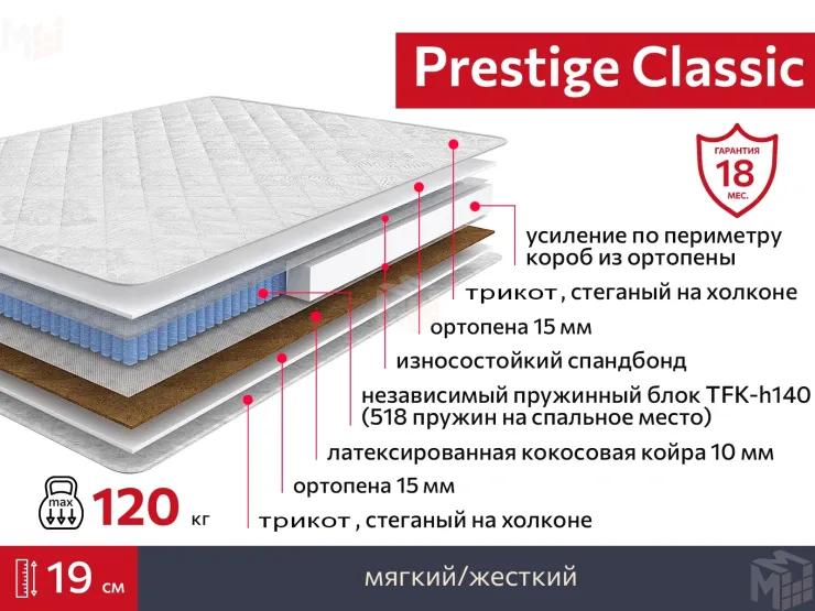 Матрас Prestige Classic 120х190 см