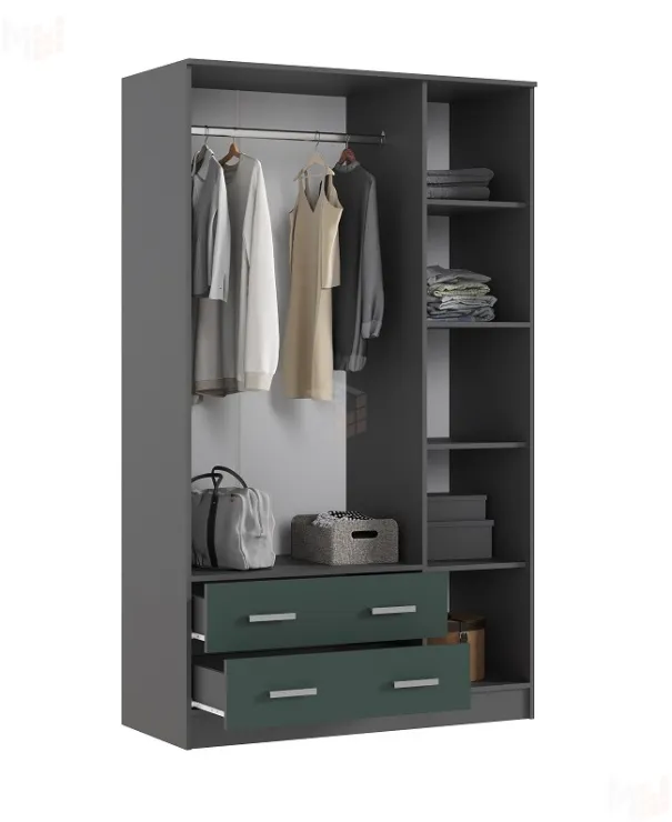 Шкаф 3-х створчатый Миф (графит/изумруд)