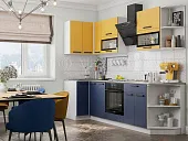 Кухня угловая Техно New 0,9*2,7 Горчица софт/Ультрамарин софт