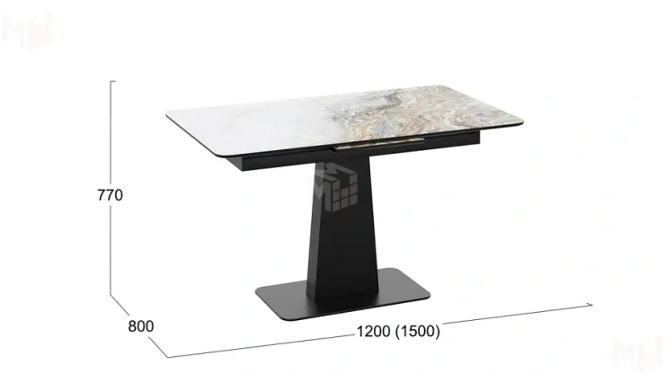 Стол обеденный Бридж Черный муар, Стекло глянцевое оникс