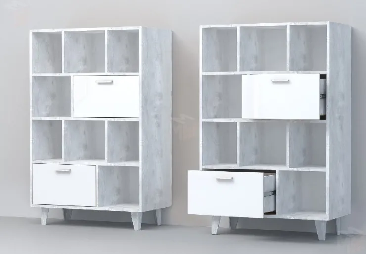 Комод К-1 Эго на ножках Бетон Светлый/Белый Глянец