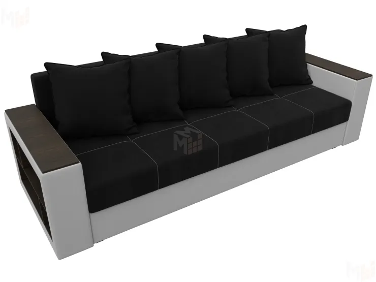 Диван прямой Дубай Лайт полки слева ( Черный\Белый )