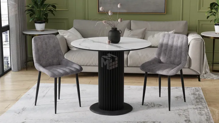 Стол обеденный Айрис Тип 1 Черный муар, Стекло глянцевое белый мрамор