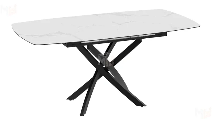 Стол обеденный раздвижной Манхеттен Т1 Черный муар, Стекло матовое белый мрамор