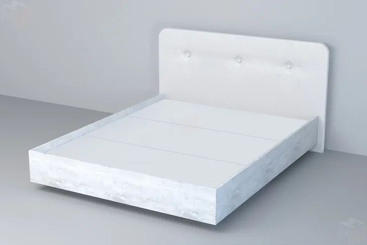 Кровать 031 Эго  Бетон Светлый/Белый Глянец  (Пуговицы) ЛН 1600х2000