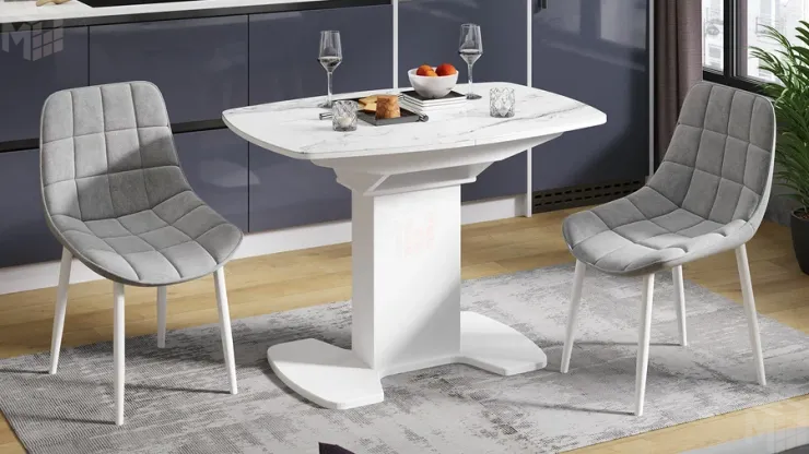 Стол обеденный Портофино - СМ(ТД)-105.01.11(1) Белый глянец, Стекло глянцевое белый мрамор