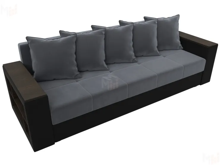 Диван прямой Дубай Лайт полки слева ( Серый\Черный )