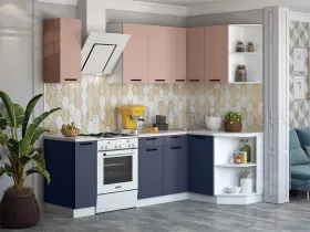 Кухня угловая Техно New 1,4*1,4 Пудра софт/Ультрамарин софт