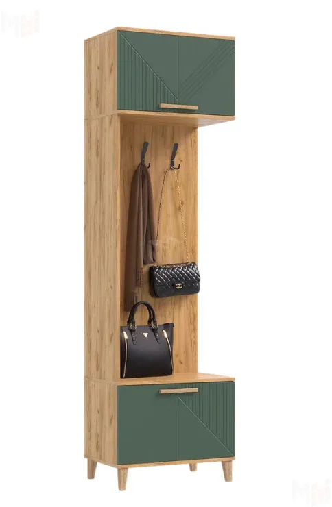 Прихожая Ирис Шкаф с вешалками Браш Мени Грин/Дуб Крафт