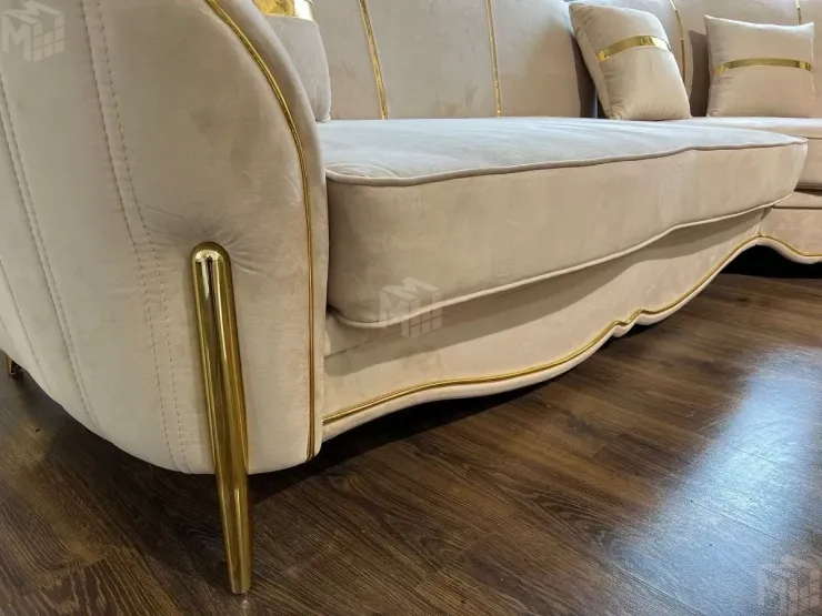 Диван Лара угловой 3-у-2 бежевый золото