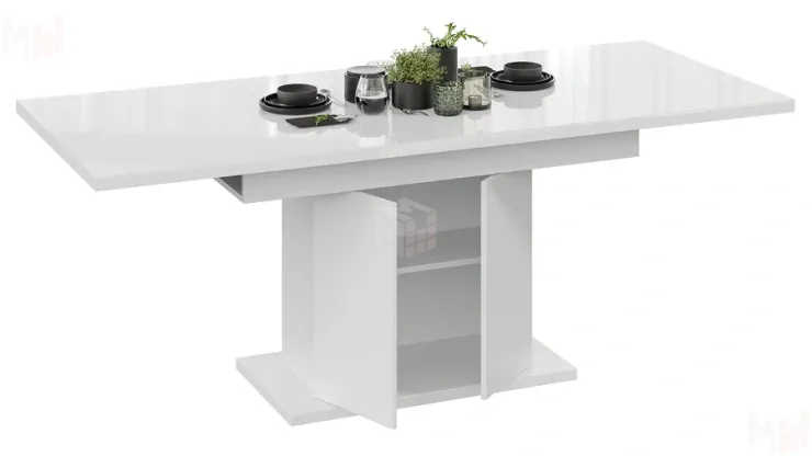 Стол раздвижной Детройт Тип 2 Белый, Стекло Белый глянец