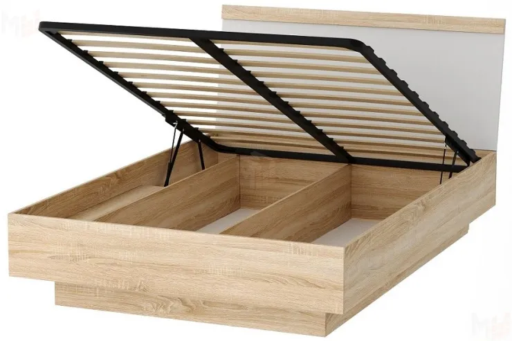 Кровать КРС-1400 СОНАТА с подъёмным механизмом Дуб Сонома-Белый глянец